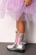 Καουμπόικες δερμάτινες μπότες με ασημένια αστέρια και φούντες - Image 3