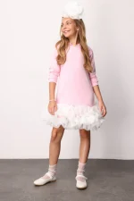 Ροζ φόρεμα με βολάν στο τελείωμα